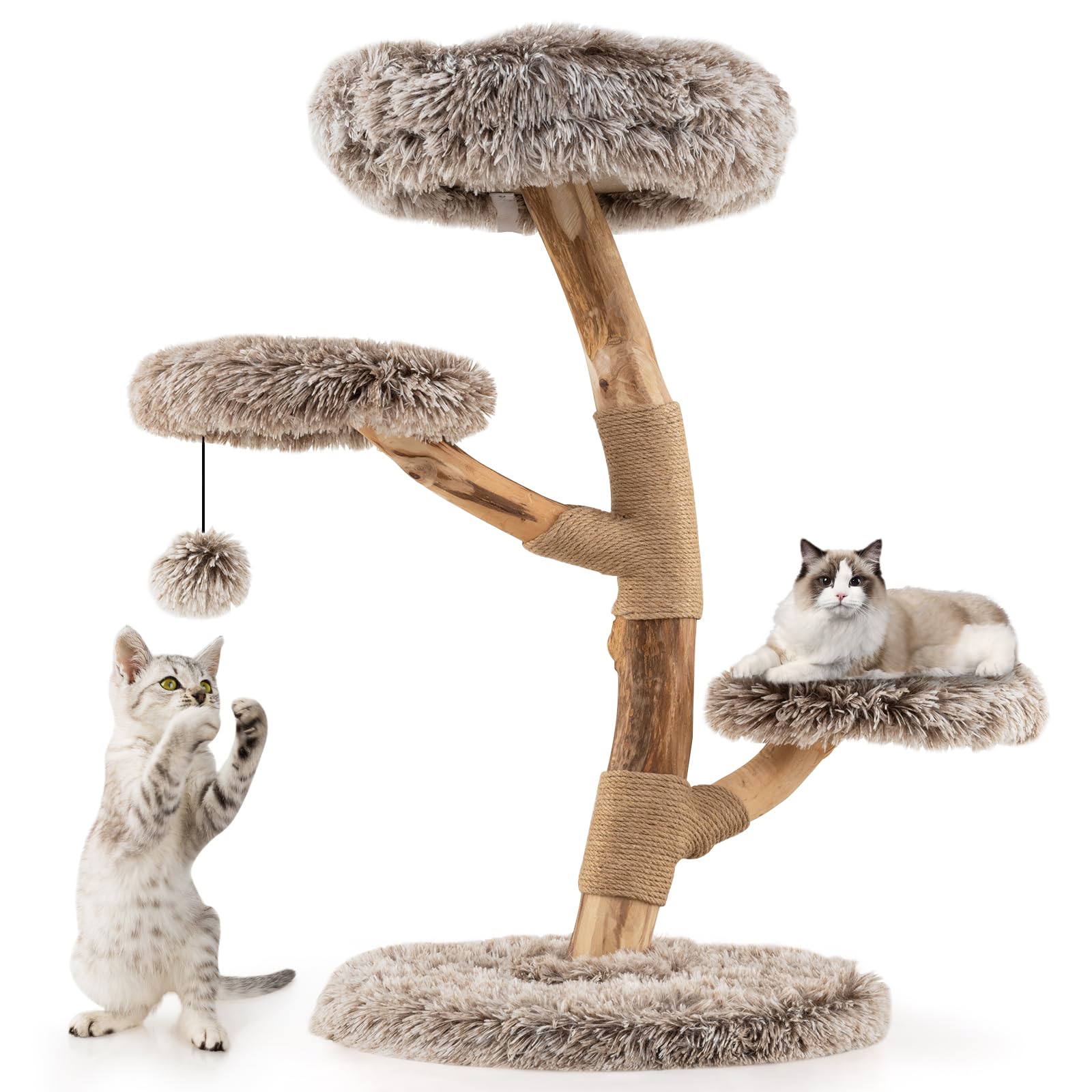 Tangkula Solid Wood Cat Tree with Scratching Posts
